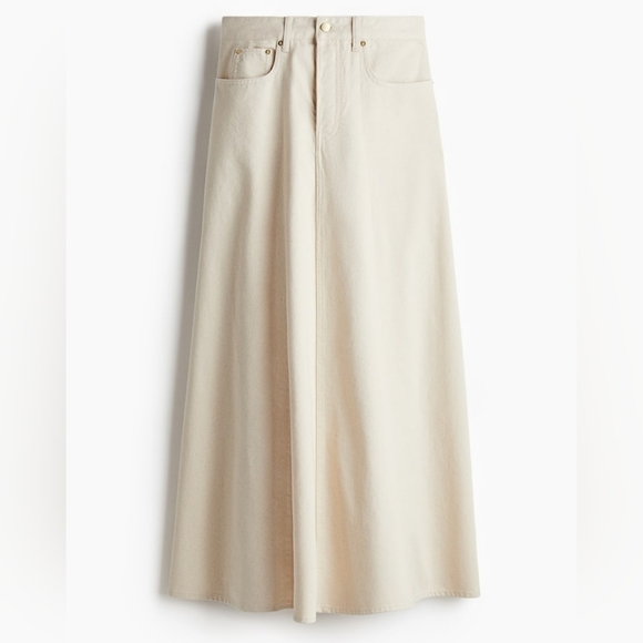 H&M Denim Maxi Skirt A-line Cream/off White Color Nwt